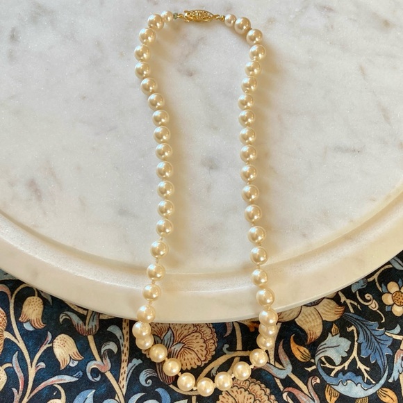 Vintage Signed G. Silver Glass Pearl Necklace - Picture 1 of 8
